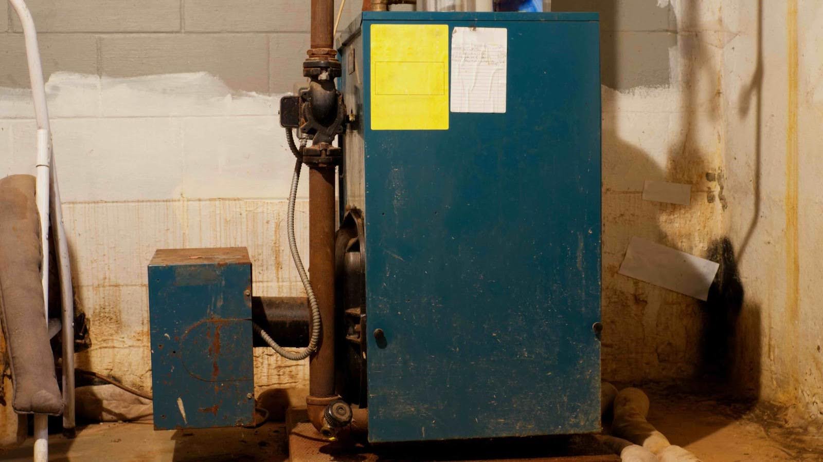 A gas furnace showing signs that it may need replacement.